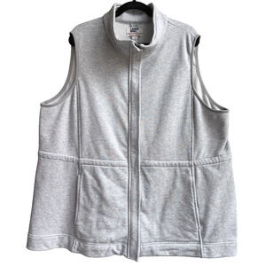 Lands End Serious Sweats Full Zip Vest Soft Cotton Blend 2X 20W-22W Heather Gray